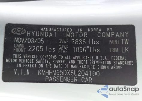 2006 Hyundai Tiburon Gs from USA, damaged, VIN KMHHM65DX6U204100